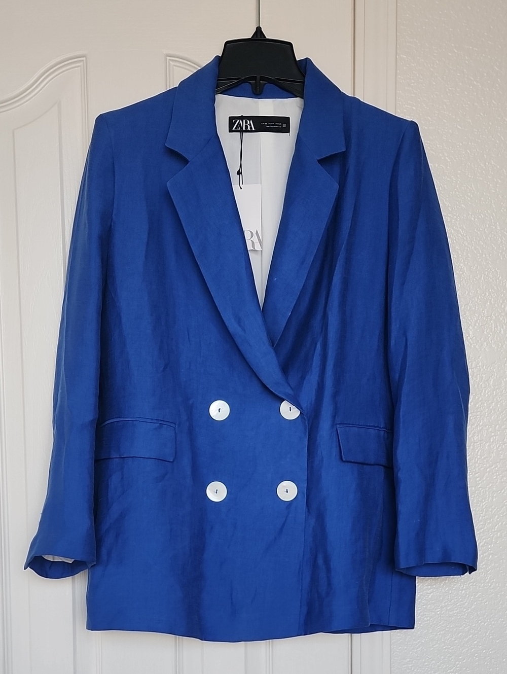 NWT ZARA Blue Double Breasted Oversized Blazer Jacket Size XS